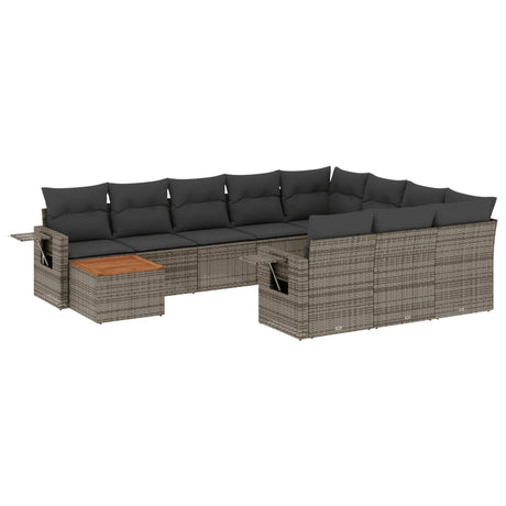 Set Divani da Giardino 11 pz con Cuscini in Polyrattan Grigio