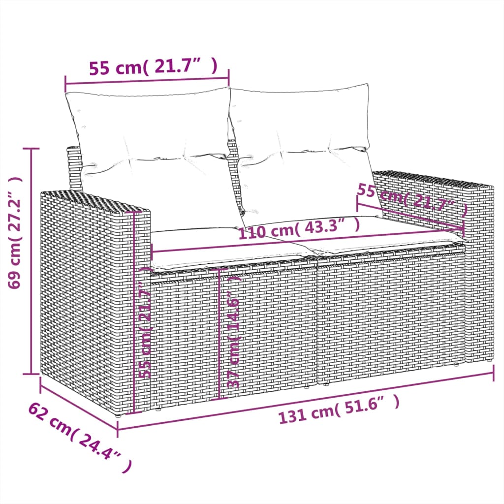 Set Divani da Giardino 11 pz con Cuscini in Polyrattan Grigio