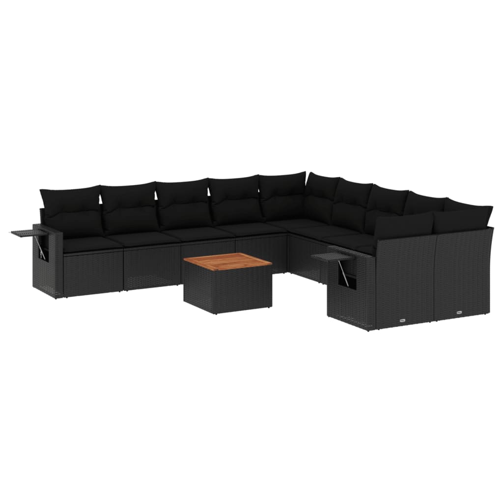 Set Divani da Giardino 11 pz con Cuscini in Polyrattan Nero