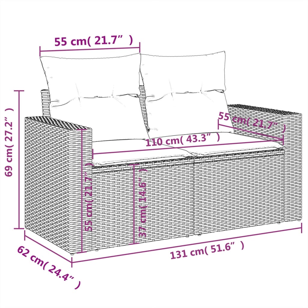 Set Divani da Giardino 11 pz con Cuscini in Polyrattan Nero