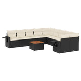 Set Divani da Giardino 11 pz con Cuscini in Polyrattan Nero