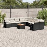 Set Divani da Giardino 11 pz con Cuscini in Polyrattan Nero