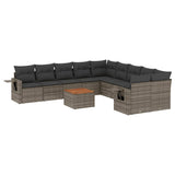 Set Divani da Giardino 11 pz con Cuscini in Polyrattan Grigio