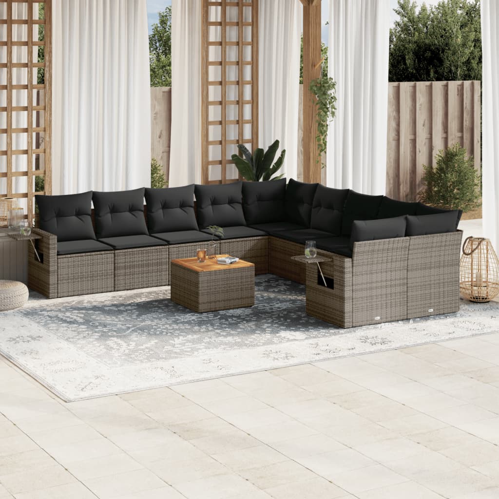 Set Divani da Giardino 11 pz con Cuscini in Polyrattan Grigio