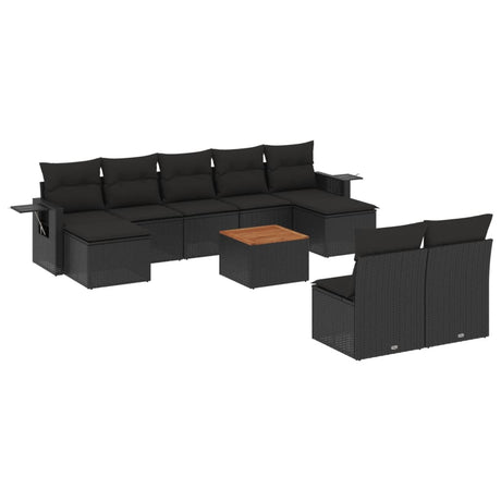 Set Divani da Giardino 10pz con Cuscini in Polyrattan Nero