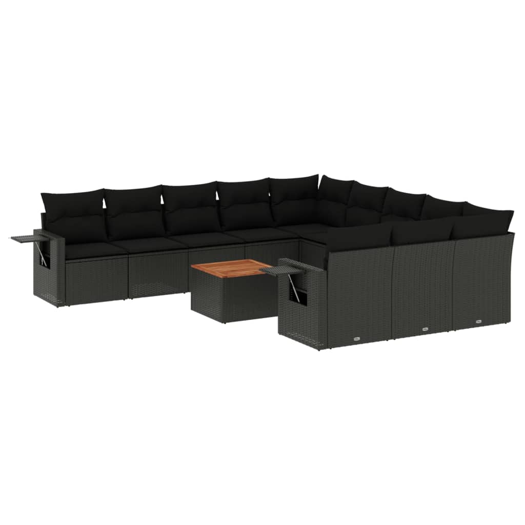 Set Divani da Giardino 12 pz con Cuscini Nero in Polyrattan