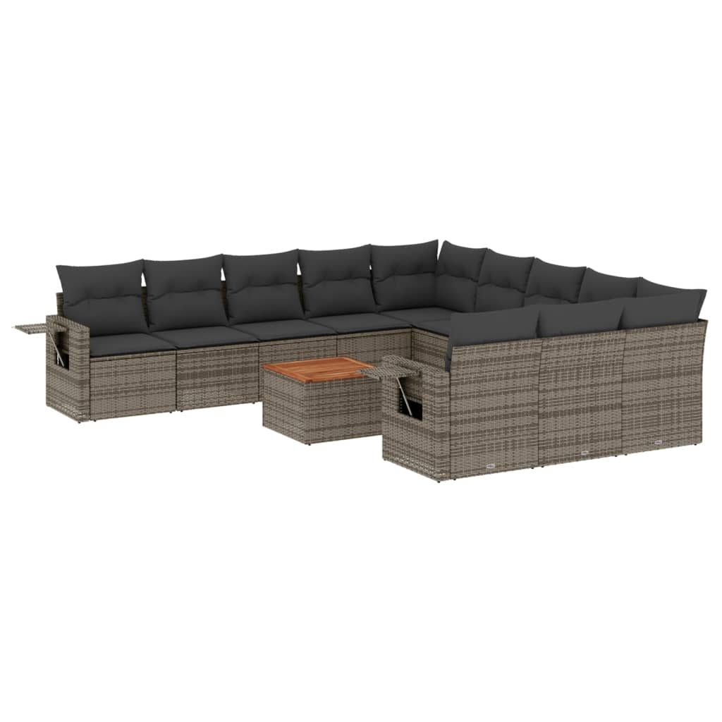 Set Divani da Giardino 12 pz con Cuscini Grigio in Polyrattan