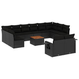 Set Divani da Giardino 13pz con Cuscini Nero in Polyrattan