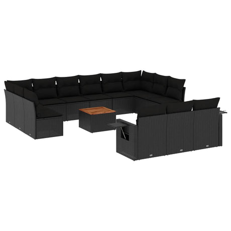 Set Divani da Giardino 14pz con Cuscini in Polyrattan Nero