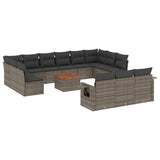 Set Divani da Giardino 14pz con Cuscini in Polyrattan Grigio