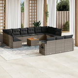 Set Divani da Giardino 14pz con Cuscini in Polyrattan Grigio