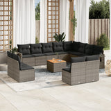 Set Divani da Giardino 13 pz con Cuscini Grigio in Polyrattan