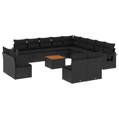 Set Divani da Giardino 14pz con Cuscini in Polyrattan Nero