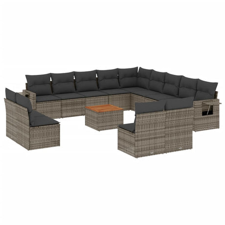 Set Divani da Giardino 14pz con Cuscini in Polyrattan Grigio