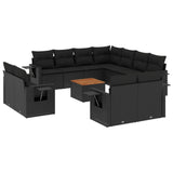 Set Divani da Giardino 12 pz con Cuscini Nero in Polyrattan