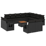 Set Divani da Giardino 13pz con Cuscini Nero in Polyrattan