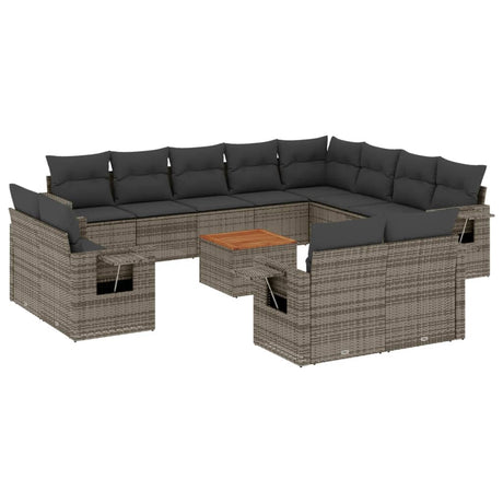 Set Divani da Giardino 13 pz con Cuscini Grigio in Polyrattan