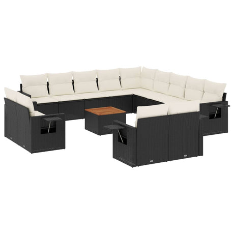 Set Divani da Giardino 14pz con Cuscini in Polyrattan Nero