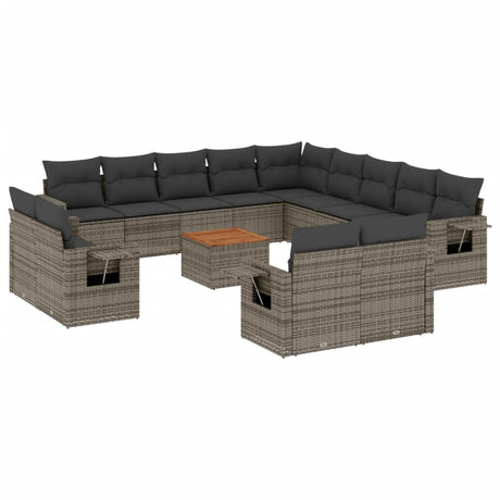 Set Divani da Giardino 14pz con Cuscini in Polyrattan Grigio