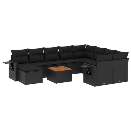 Set Divani da Giardino 11 pz con Cuscini in Polyrattan Nero