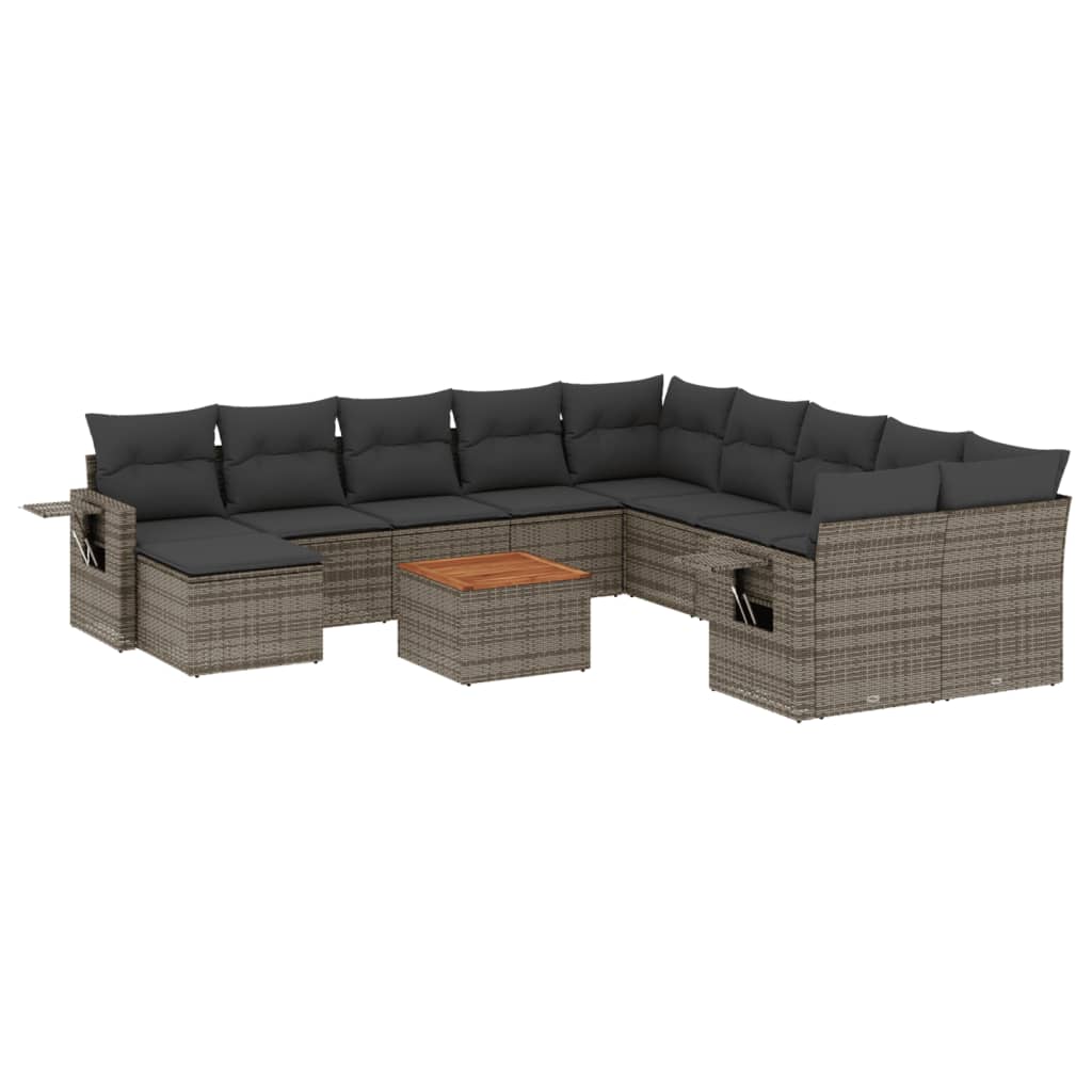 Set Divani da Giardino 12 pz con Cuscini Grigio in Polyrattan