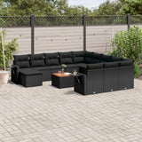 Set Divani da Giardino 13pz con Cuscini Nero in Polyrattan