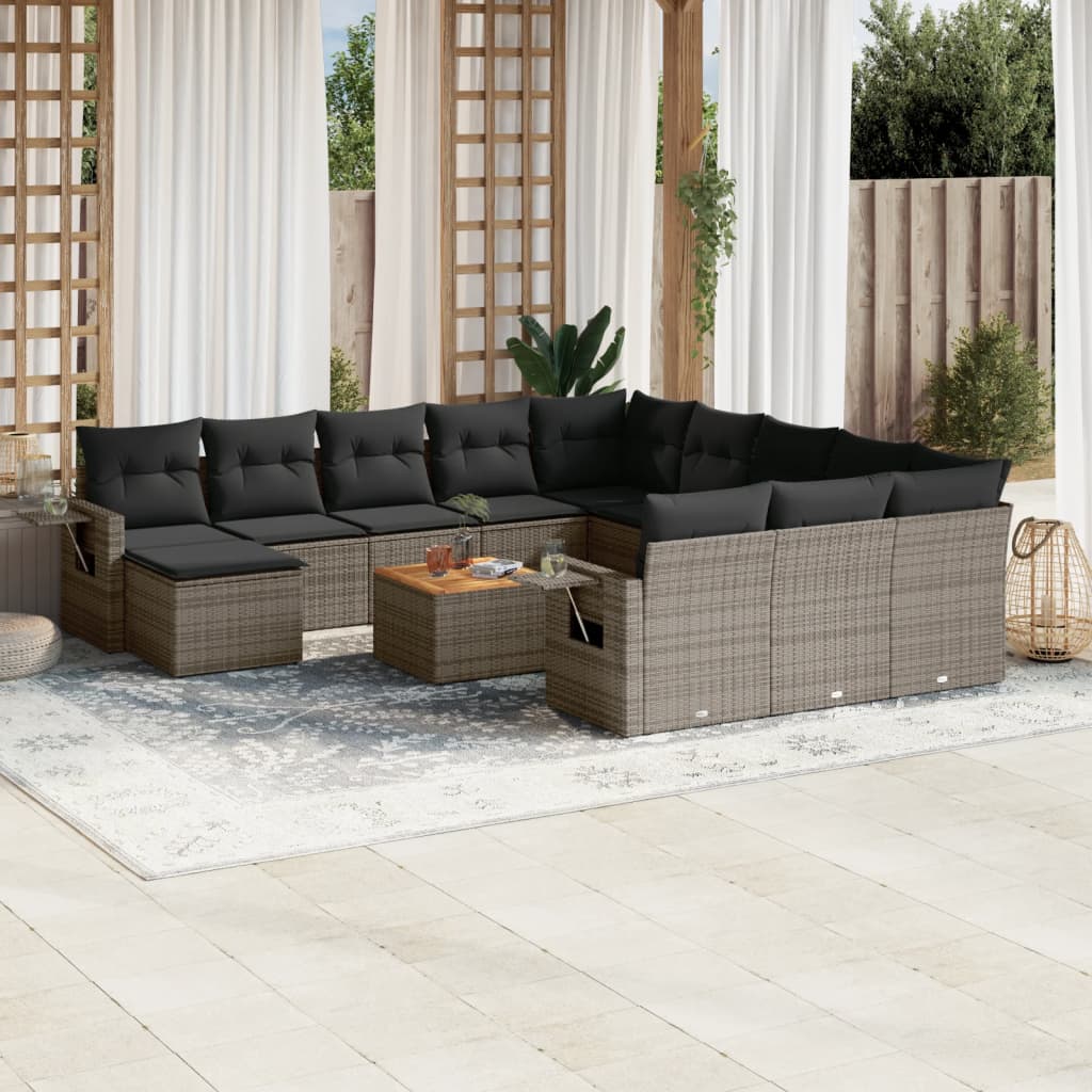 Set Divani da Giardino 13 pz con Cuscini Grigio in Polyrattan