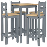 Set da Bar 5 pz Grigio in Legno Massello di Pino