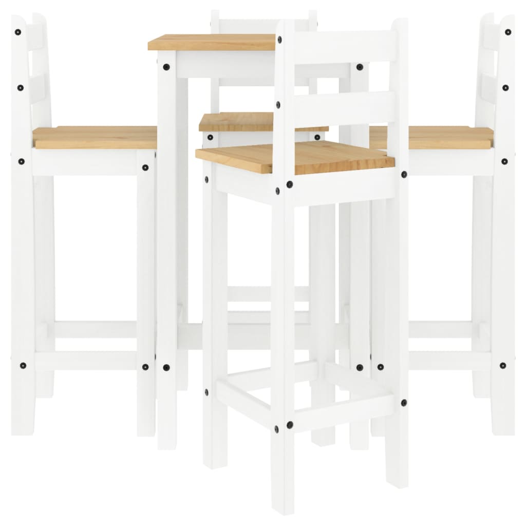 Set da Bar 5 pz Bianco in Legno Massello di Pino