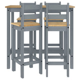 Set da Bar 5 pz Grigio in Legno Massello di Pino