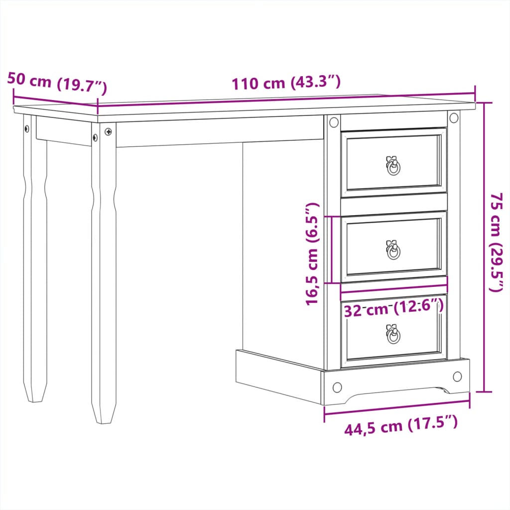 Toeletta Corona 110x50x75 cm in Legno Massello di Pino