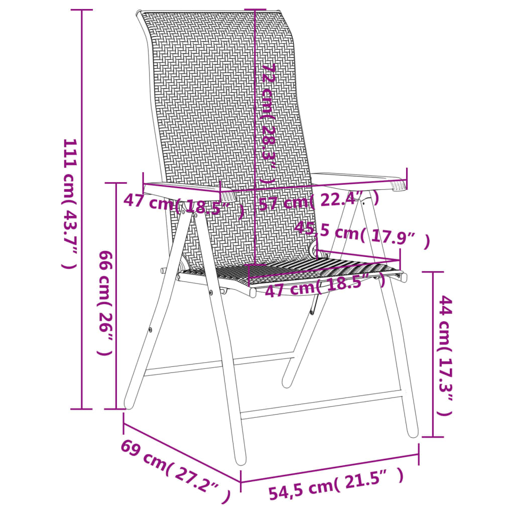 Sedie Pieghevoli da Giardino 2 pz Grigie in Polyrattan