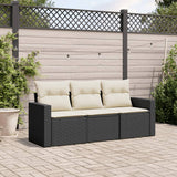 Set Divani da Giardino 3 pz con Cuscini in Polyrattan Nero