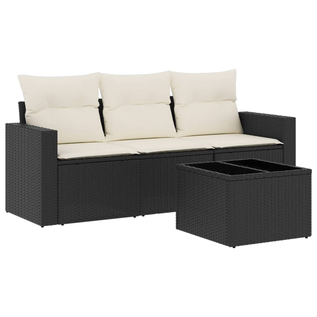 Set Divani da Giardino 4 pz con Cuscini Nero in Polyrattan