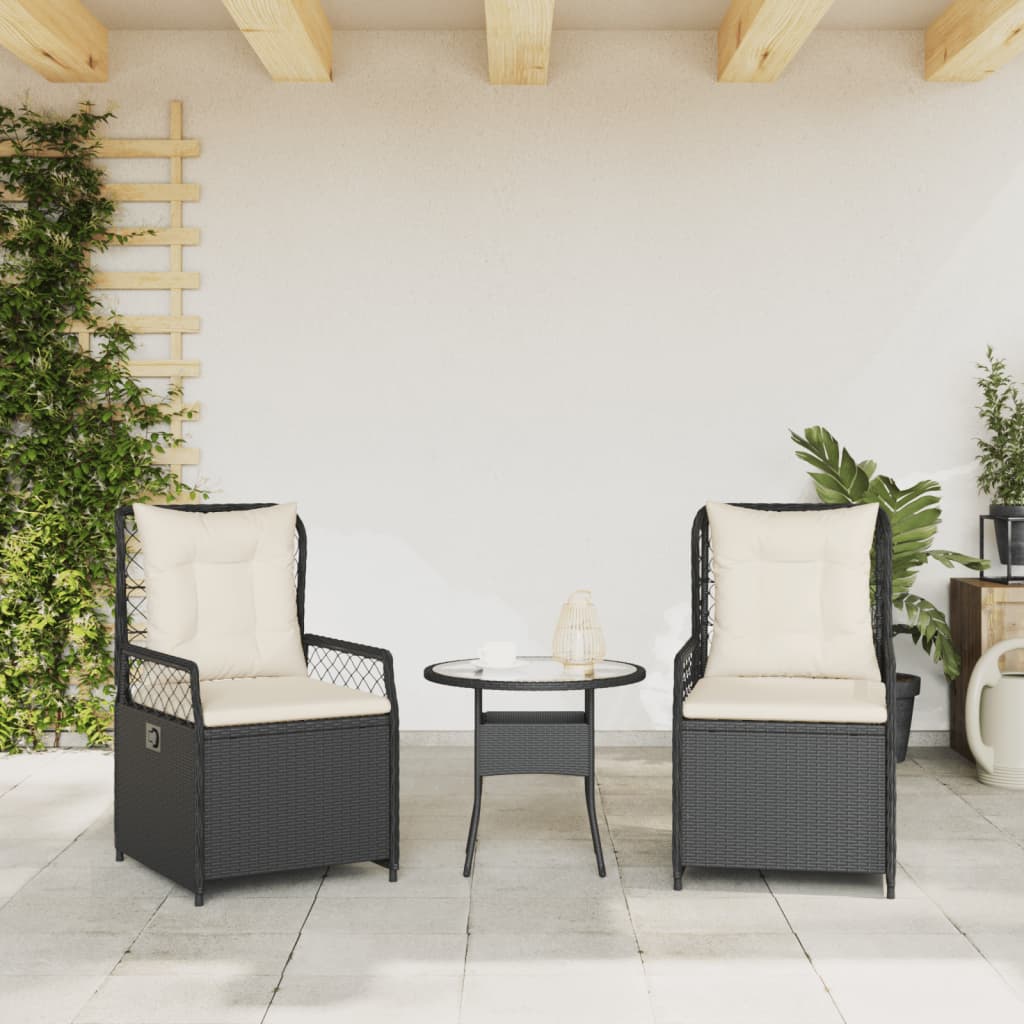 Sedie da Giardino Reclinabili 2 pz Nere in Polyrattan