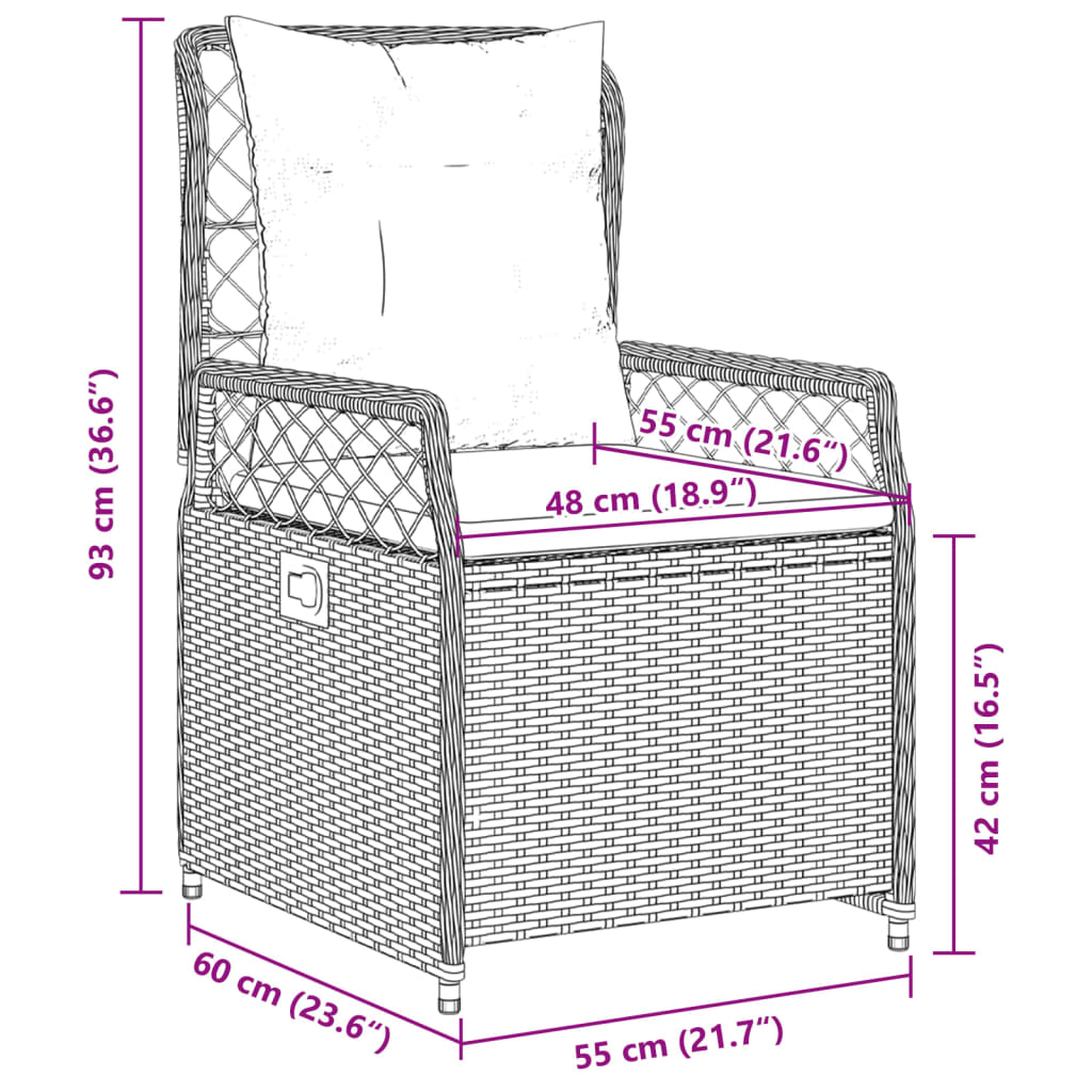 Sedie da Giardino Reclinabili 2 pz Nere in Polyrattan