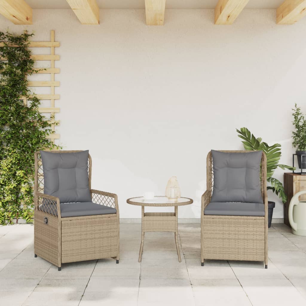 Sedie da Giardino Reclinabili 2 pz Beige Polyrattan