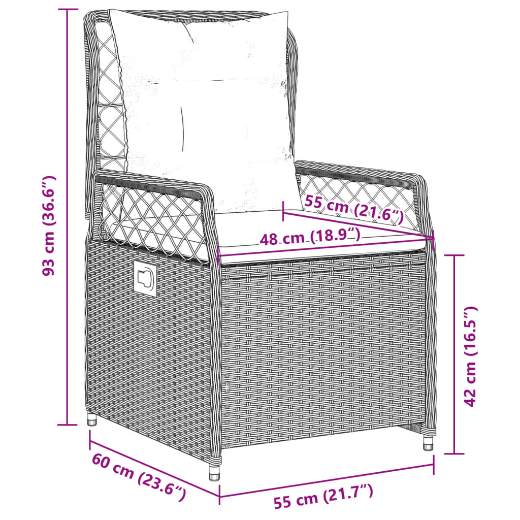 Sedie da Giardino Reclinabili 2 pz Grigio Chiaro Polyrattan