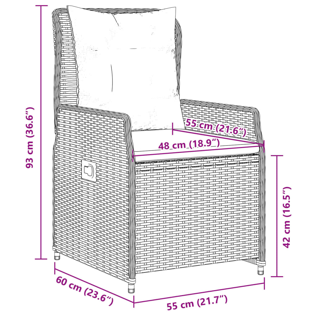 Sedie da Giardino Reclinabili 2 pz Marrone Polyrattan