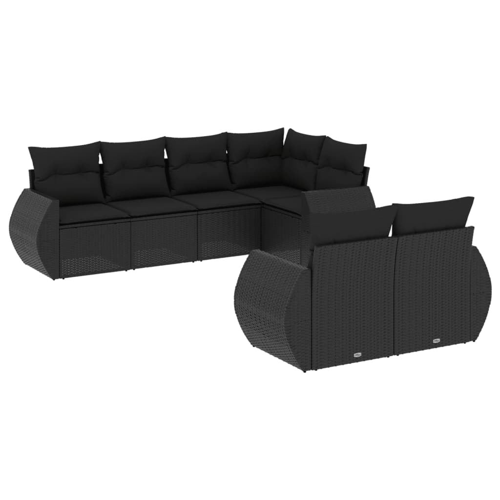 Set Divani da Giardino con Cuscini 7pz Nero Polyrattan