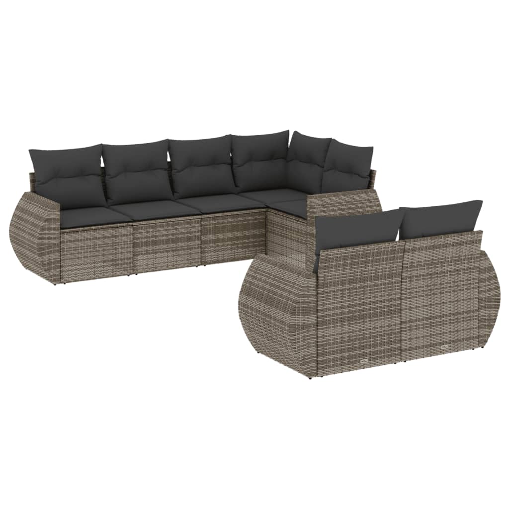 Set Divani da Giardino 7 pz con Cuscini Grigio in Polyrattan