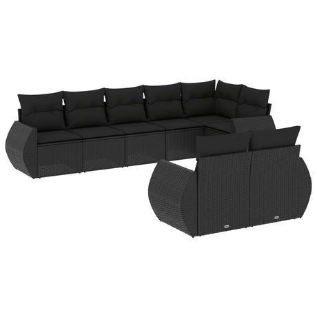 Set Divani da Giardino con Cuscini 8 pz Nero in Polyrattan