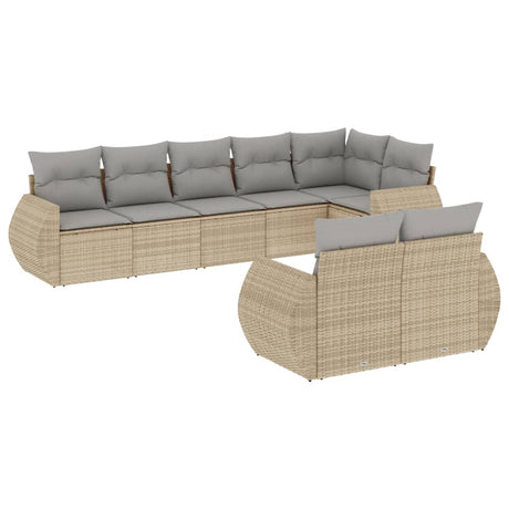 Set Divano da Giardino 8 pz con Cuscini Beige in Polyrattan