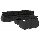 Set Divani da Giardino 9 pz con Cuscini Nero in Polyrattan