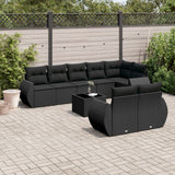 Set Divani da Giardino 9 pz con Cuscini Nero in Polyrattan