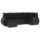 Set Divano da Giardino 6 pz con Cuscini Nero in Polyrattan