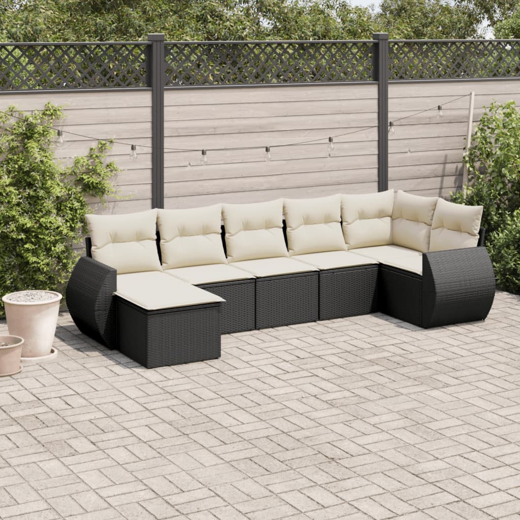 Set Divani da Giardino con Cuscini 7pz Nero Polyrattan