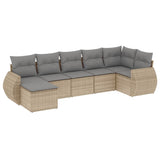 Set Divani da Giardino 7 pz con Cuscini Beige in Polyrattan