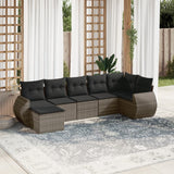 Set Divani da Giardino 7 pz con Cuscini Grigio in Polyrattan