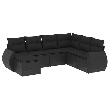 Set Divani da Giardino con Cuscini 7pz Nero Polyrattan